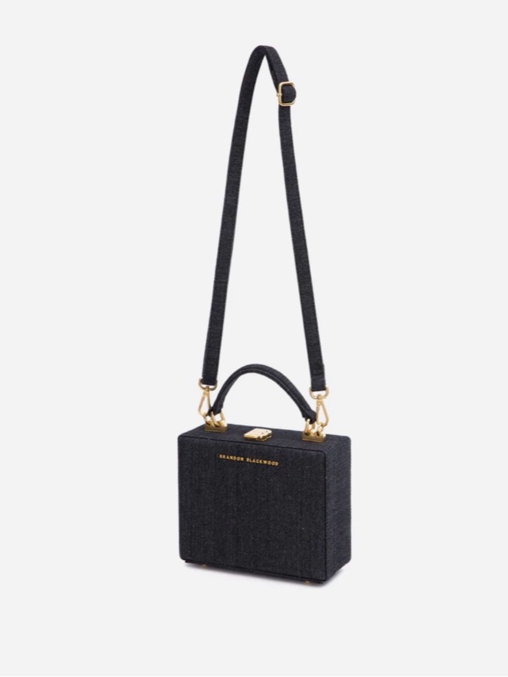 Brandon Blackwood Kendrick Trunk in Black Denim with Brass Hardware